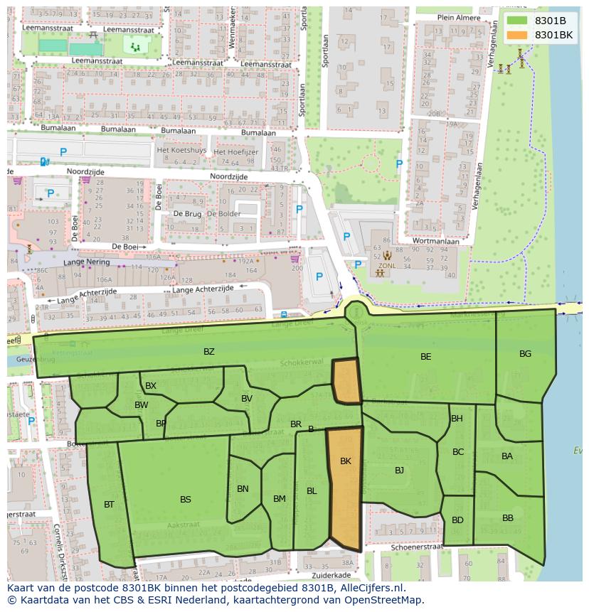 Afbeelding van het postcodegebied 8301 BK op de kaart.