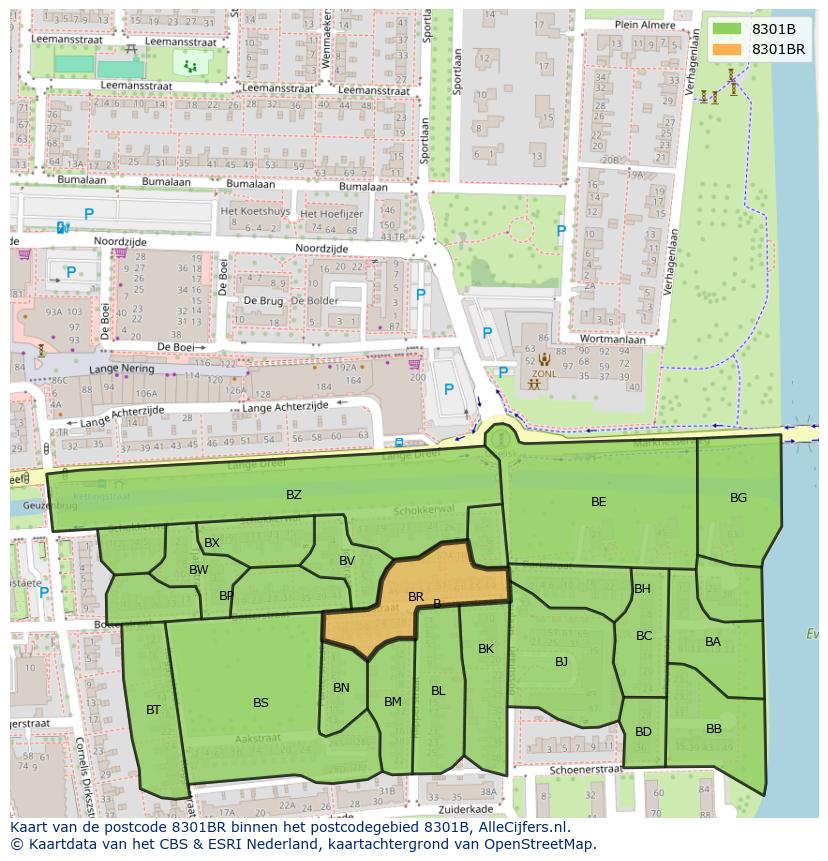 Afbeelding van het postcodegebied 8301 BR op de kaart.