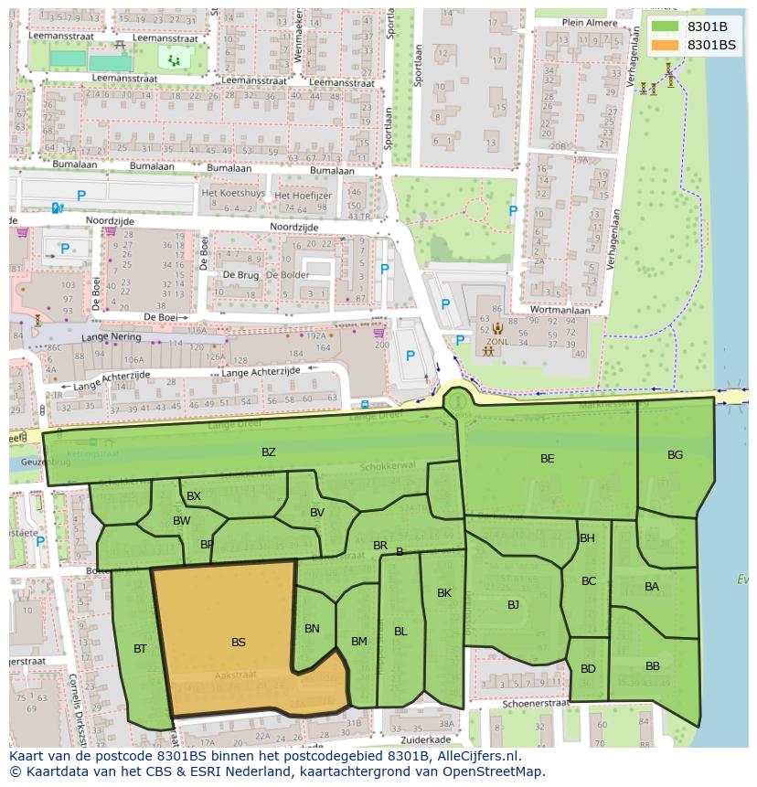 Afbeelding van het postcodegebied 8301 BS op de kaart.