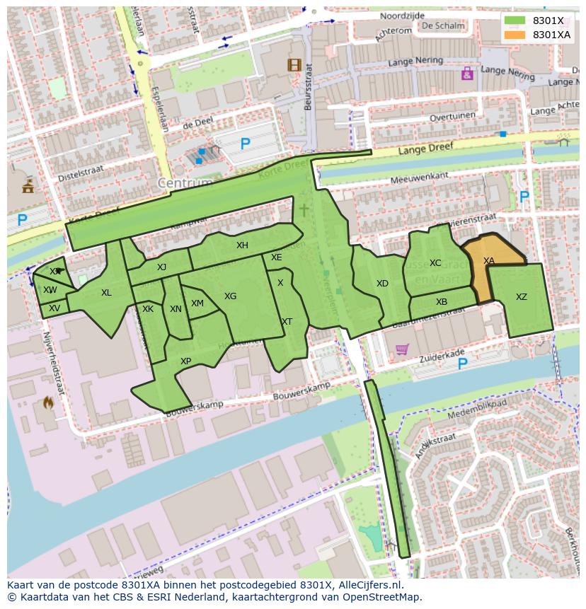 Afbeelding van het postcodegebied 8301 XA op de kaart.