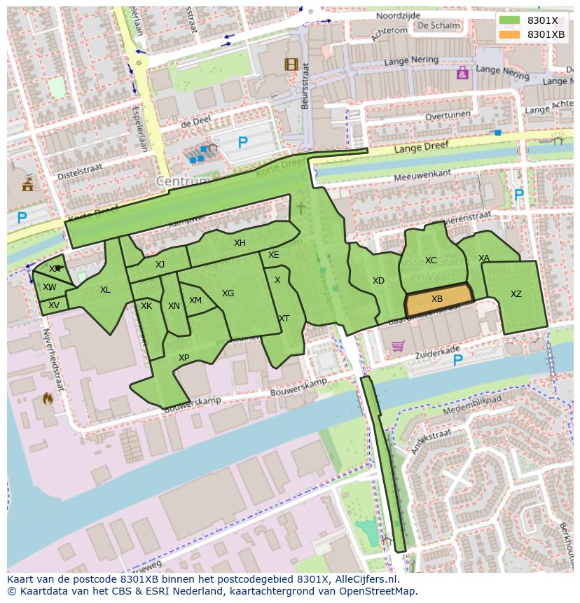 Afbeelding van het postcodegebied 8301 XB op de kaart.
