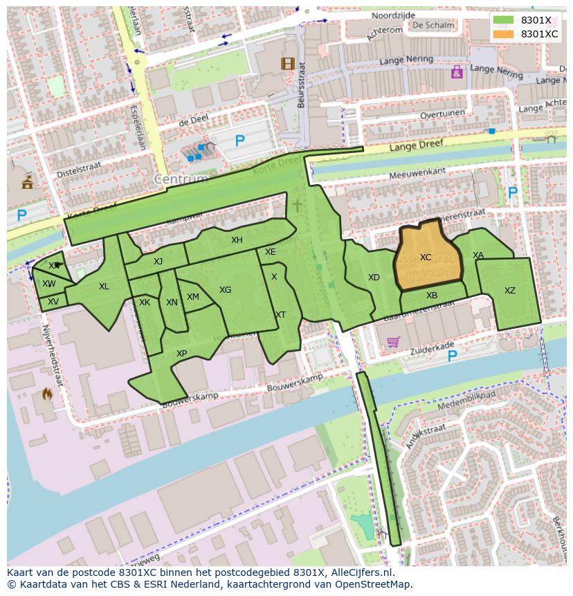 Afbeelding van het postcodegebied 8301 XC op de kaart.