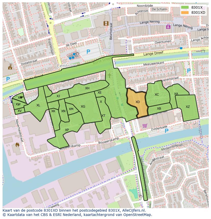 Afbeelding van het postcodegebied 8301 XD op de kaart.