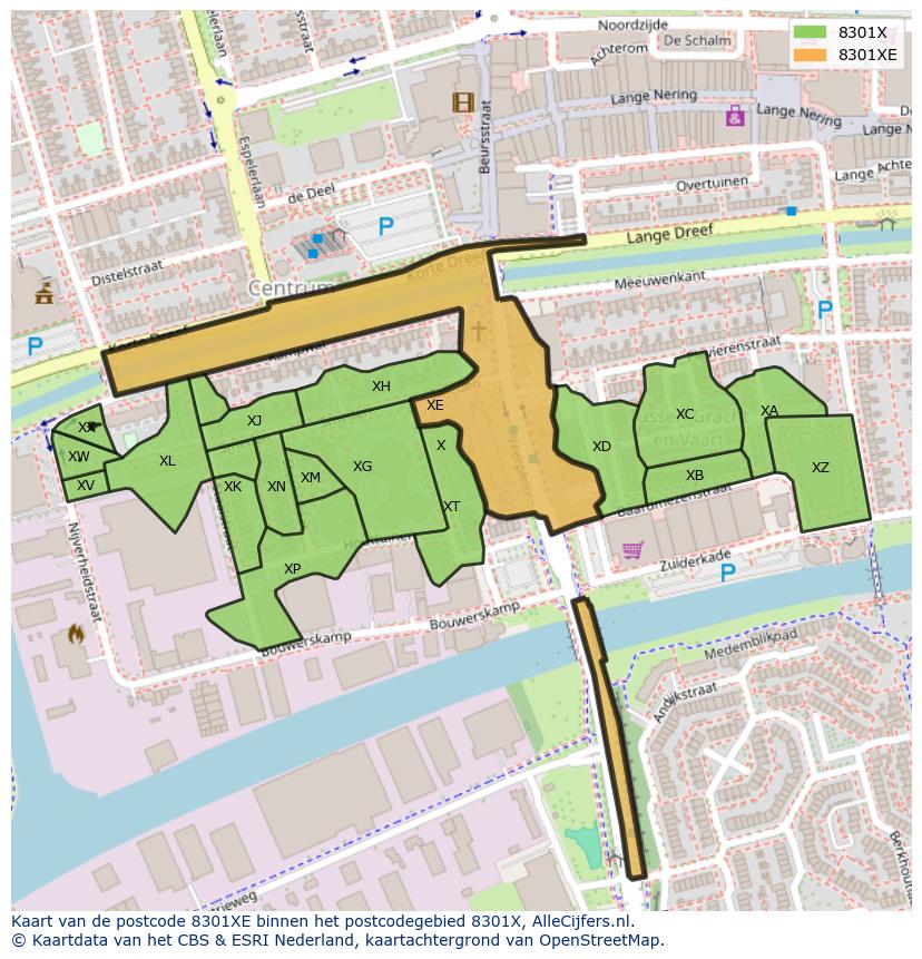 Afbeelding van het postcodegebied 8301 XE op de kaart.