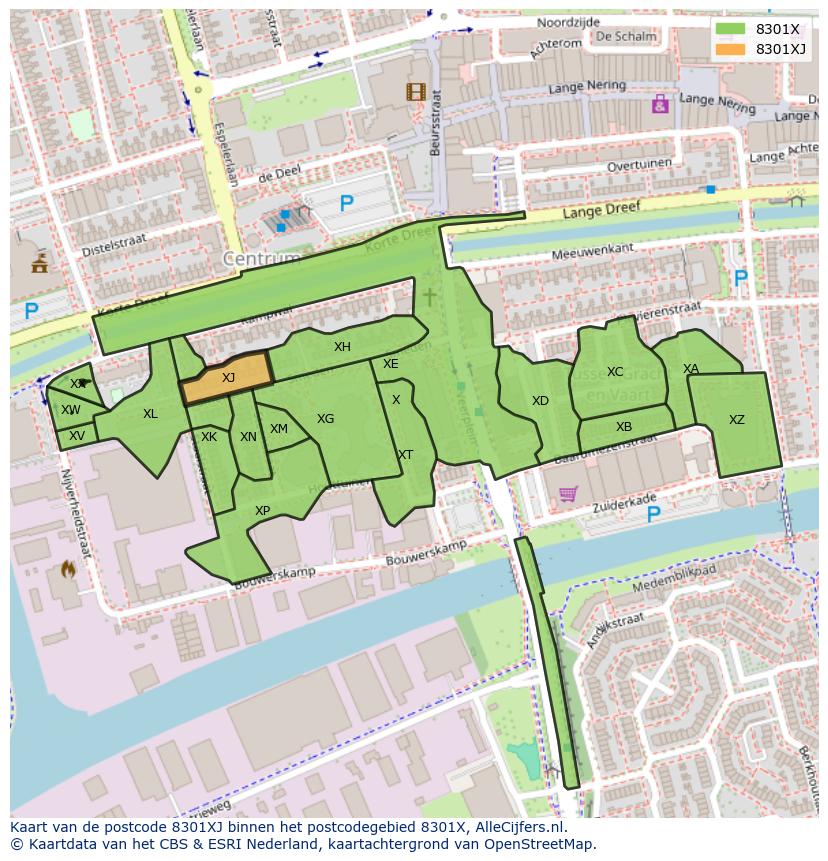 Afbeelding van het postcodegebied 8301 XJ op de kaart.