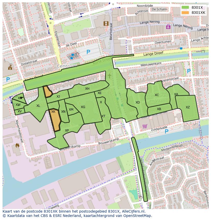 Afbeelding van het postcodegebied 8301 XK op de kaart.