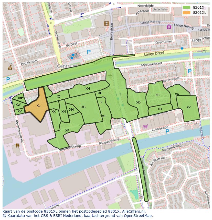 Afbeelding van het postcodegebied 8301 XL op de kaart.