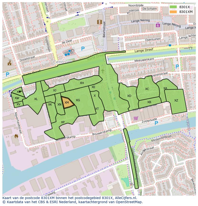 Afbeelding van het postcodegebied 8301 XM op de kaart.