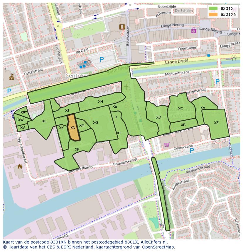 Afbeelding van het postcodegebied 8301 XN op de kaart.