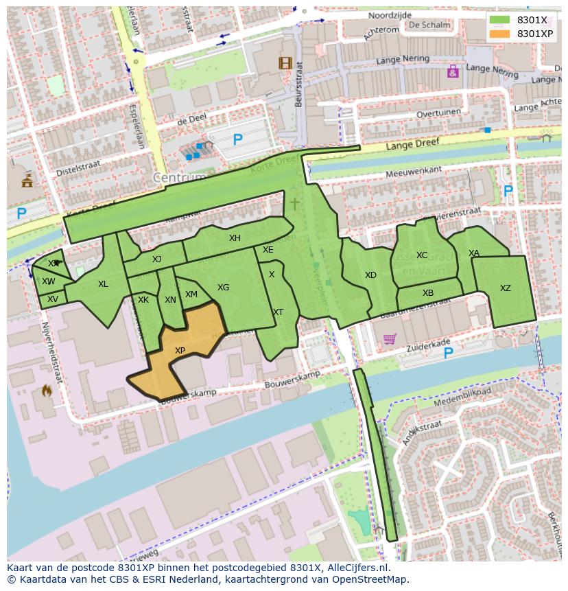 Afbeelding van het postcodegebied 8301 XP op de kaart.