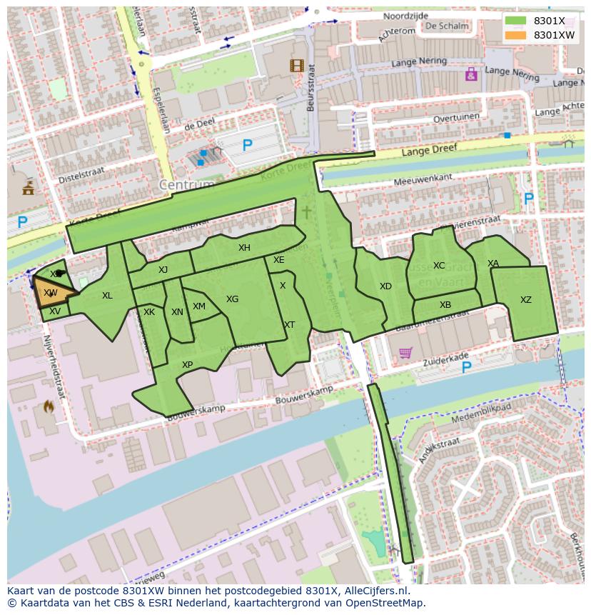 Afbeelding van het postcodegebied 8301 XW op de kaart.
