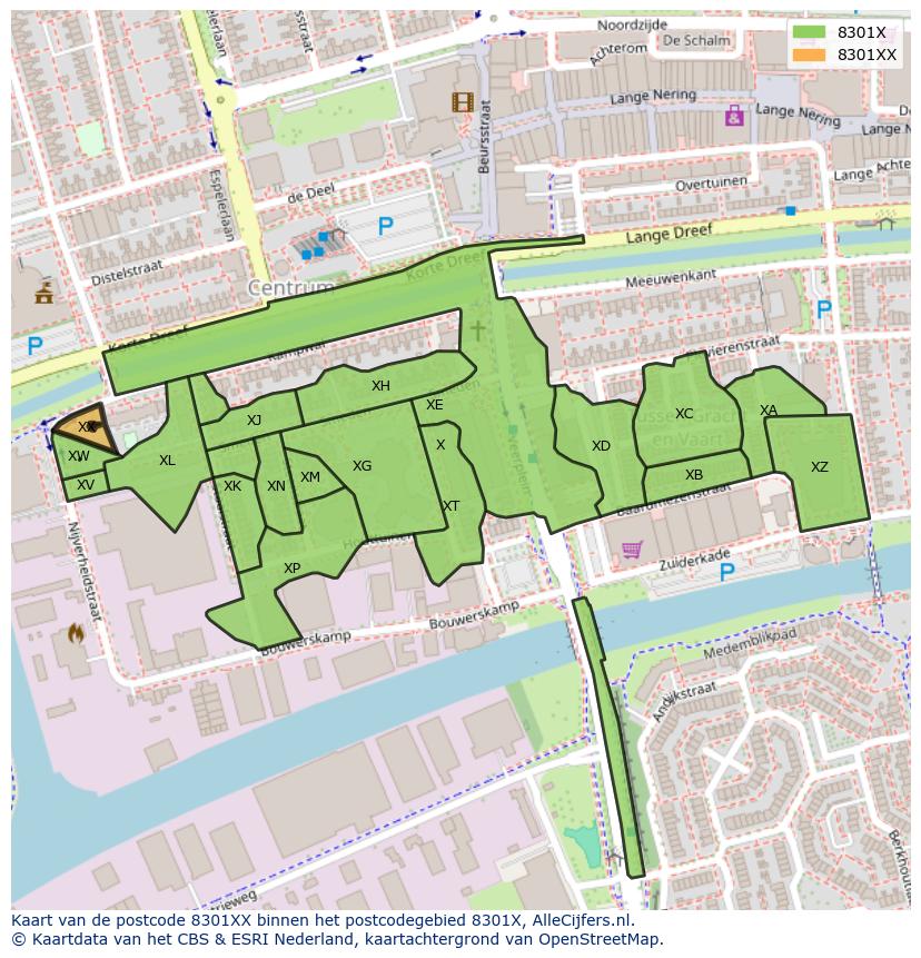 Afbeelding van het postcodegebied 8301 XX op de kaart.