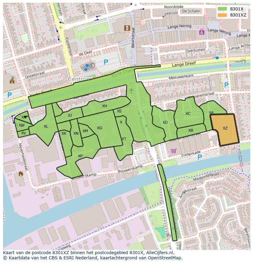 Afbeelding van het postcodegebied 8301 XZ op de kaart.