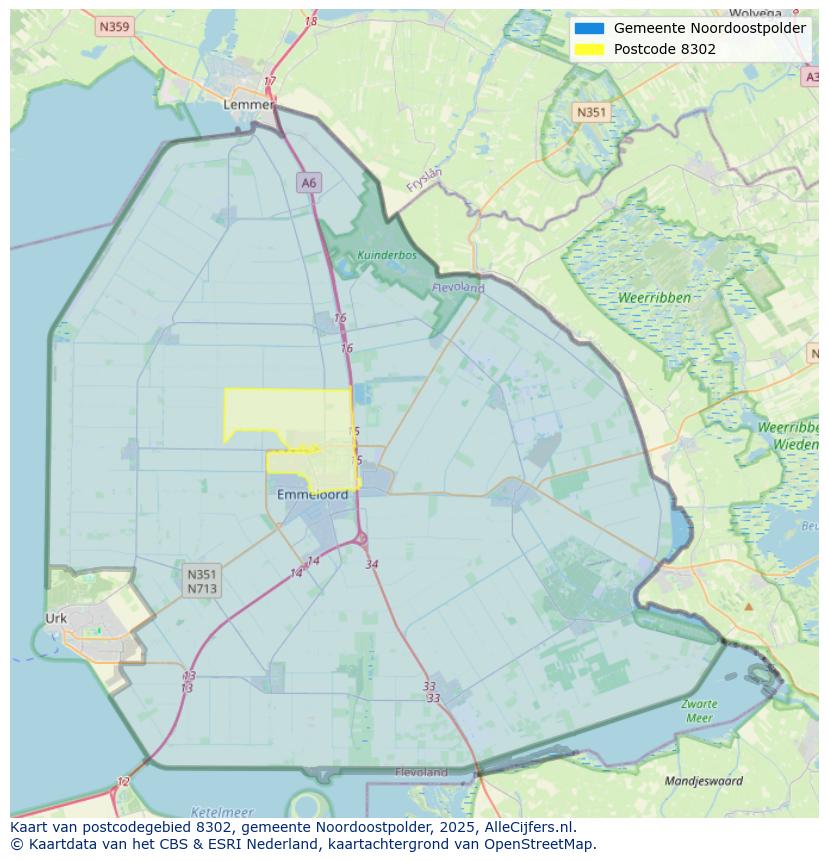 Afbeelding van het postcodegebied 8302 op de kaart.