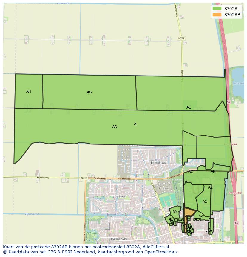 Afbeelding van het postcodegebied 8302 AB op de kaart.