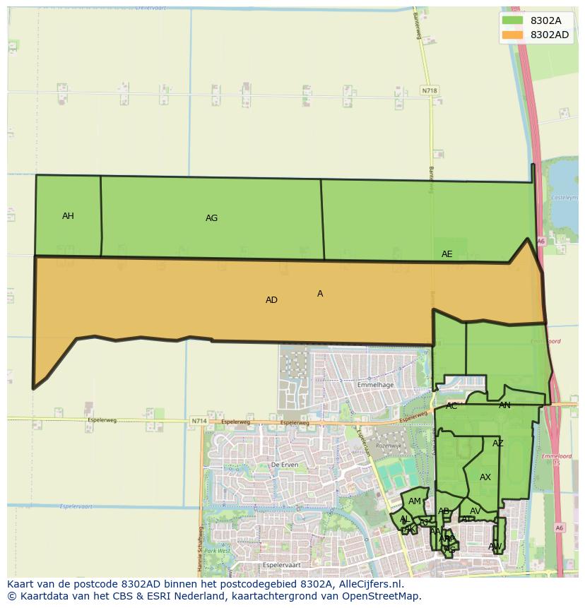 Afbeelding van het postcodegebied 8302 AD op de kaart.