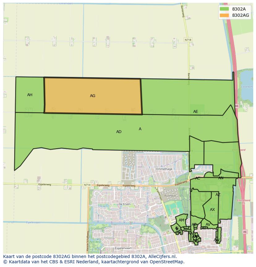 Afbeelding van het postcodegebied 8302 AG op de kaart.