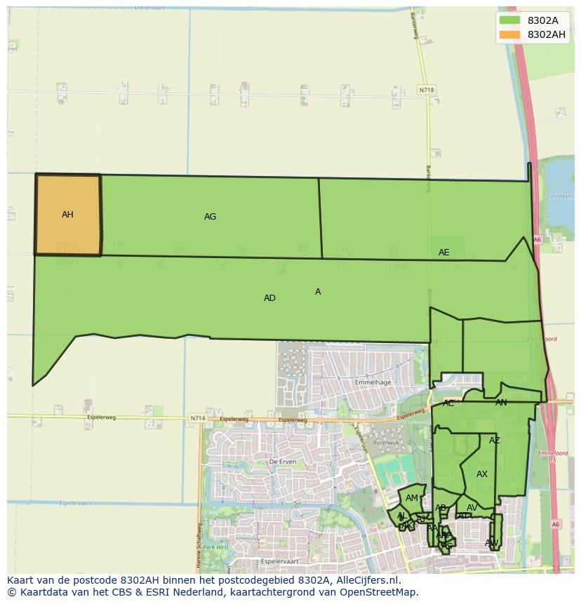 Afbeelding van het postcodegebied 8302 AH op de kaart.