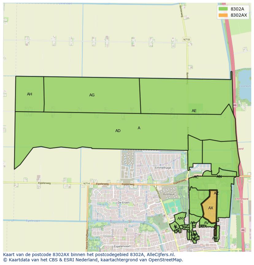 Afbeelding van het postcodegebied 8302 AX op de kaart.