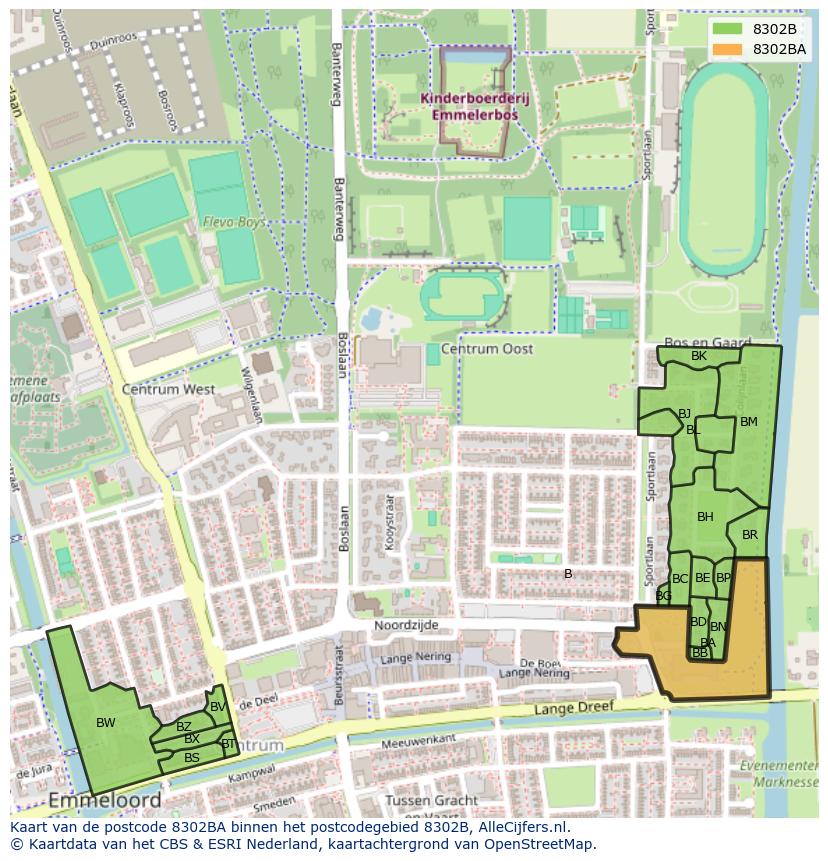 Afbeelding van het postcodegebied 8302 BA op de kaart.
