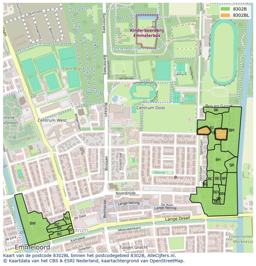 Afbeelding van het postcodegebied 8302 BL op de kaart.
