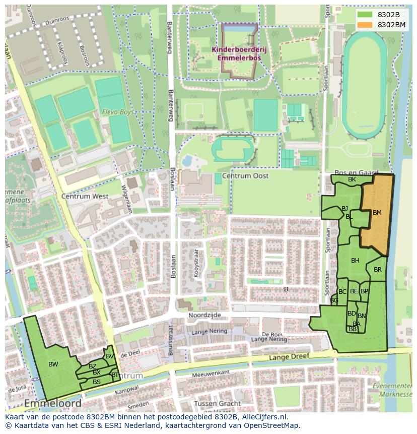 Afbeelding van het postcodegebied 8302 BM op de kaart.