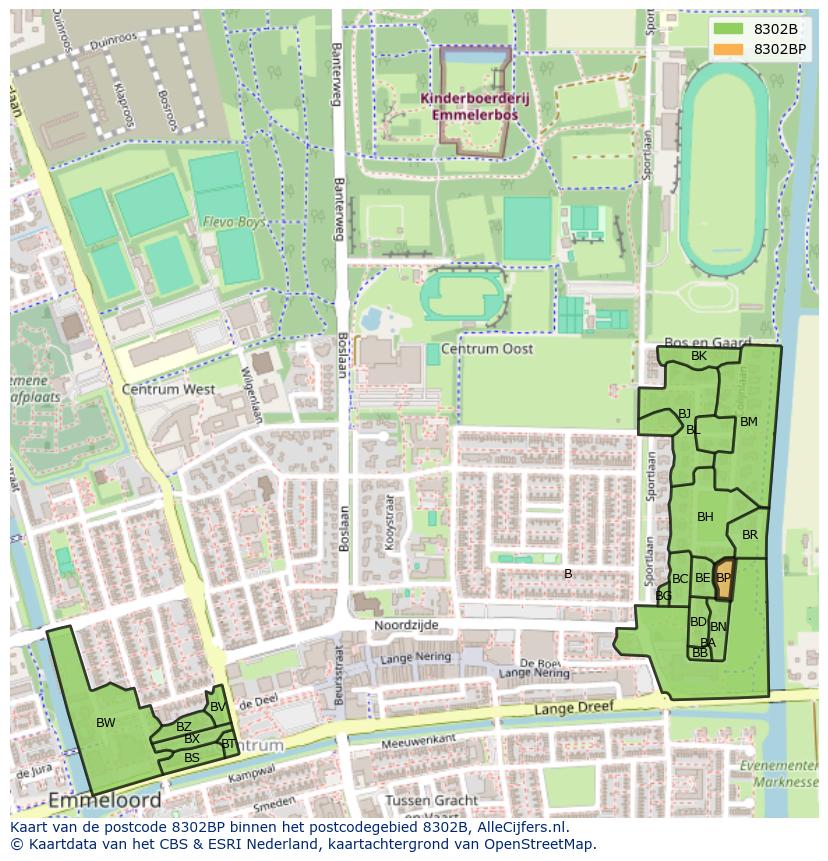 Afbeelding van het postcodegebied 8302 BP op de kaart.