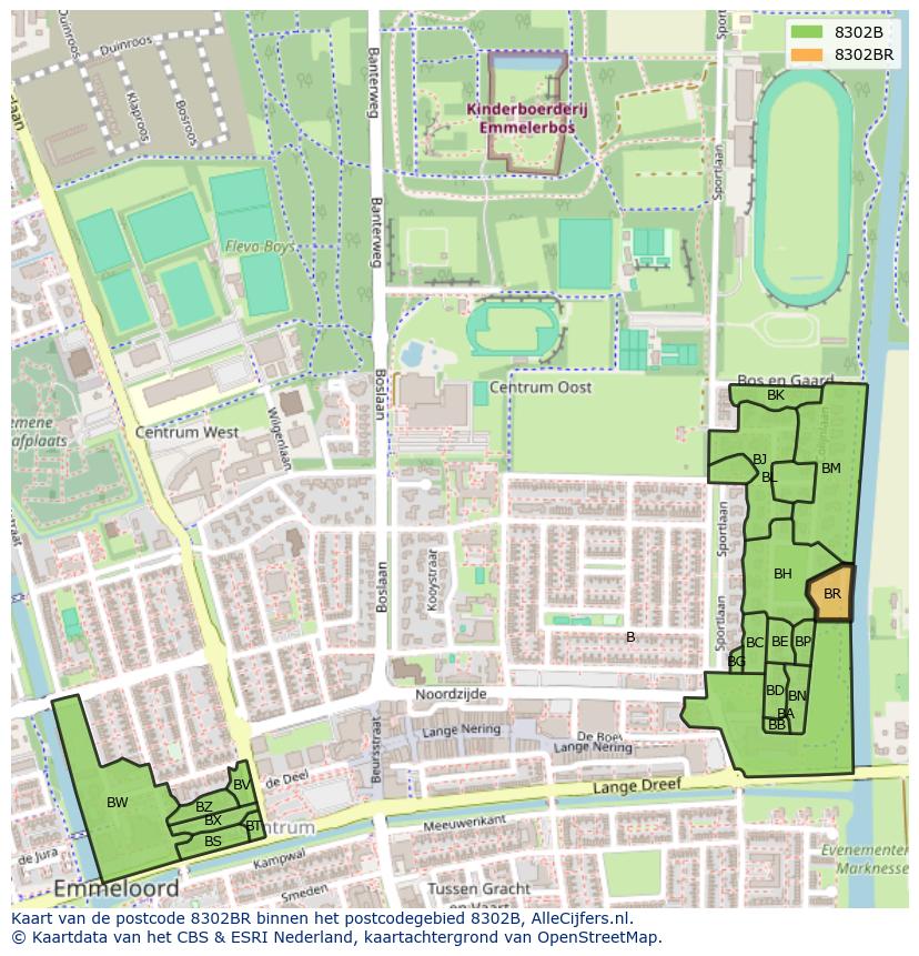 Afbeelding van het postcodegebied 8302 BR op de kaart.