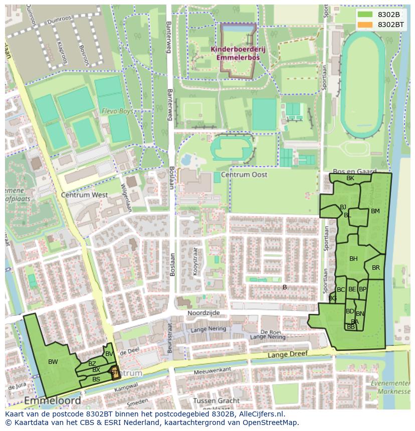 Afbeelding van het postcodegebied 8302 BT op de kaart.