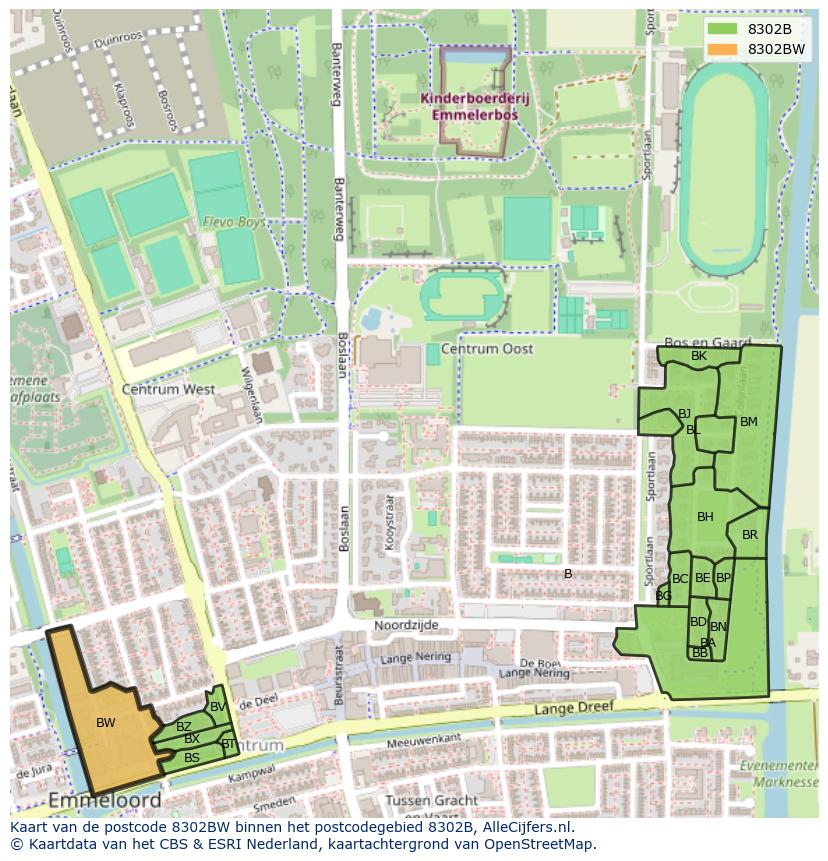Afbeelding van het postcodegebied 8302 BW op de kaart.