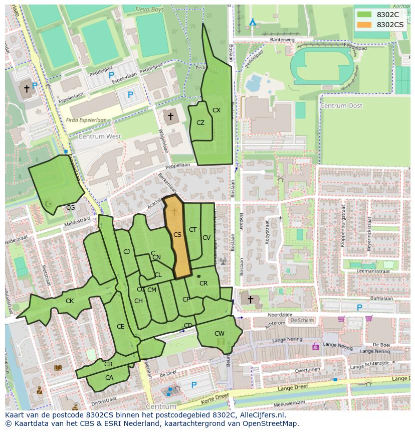 Afbeelding van het postcodegebied 8302 CS op de kaart.