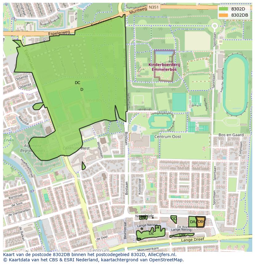 Afbeelding van het postcodegebied 8302 DB op de kaart.