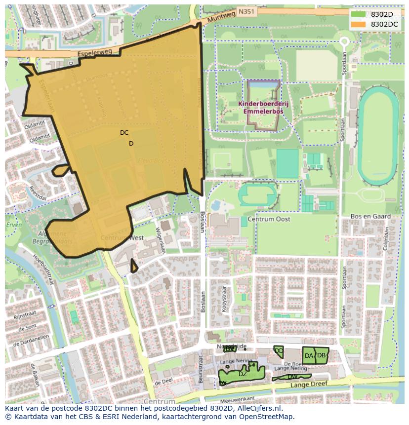 Afbeelding van het postcodegebied 8302 DC op de kaart.