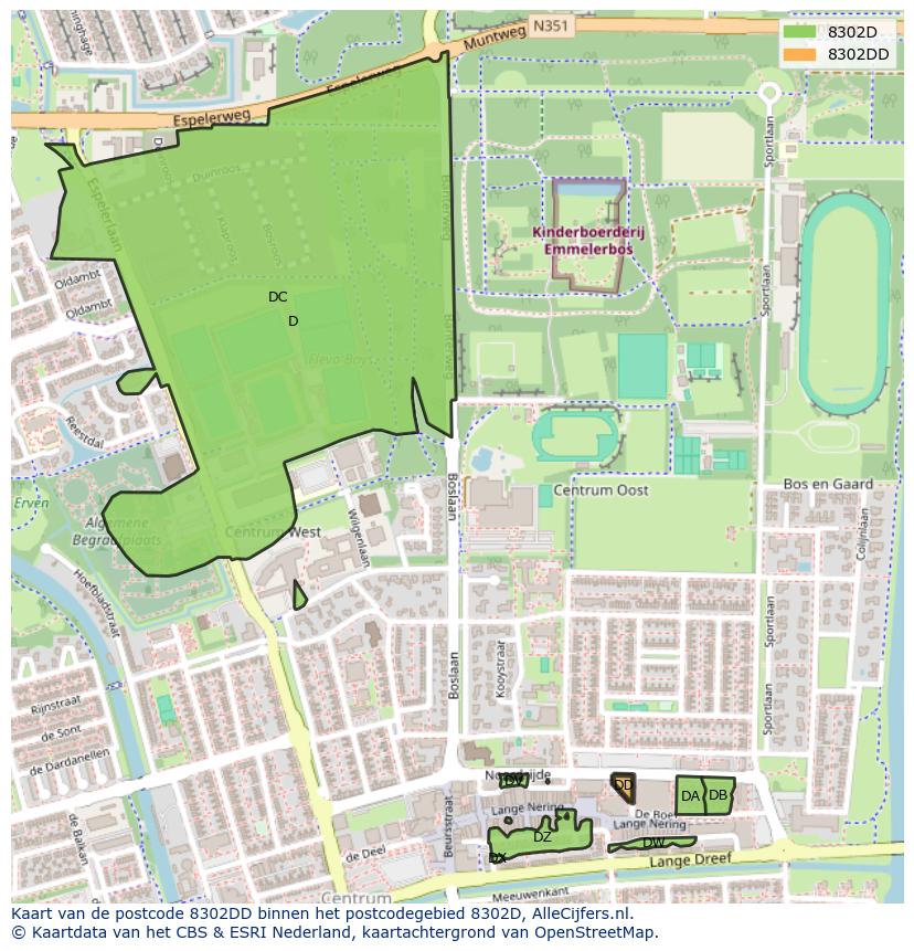 Afbeelding van het postcodegebied 8302 DD op de kaart.