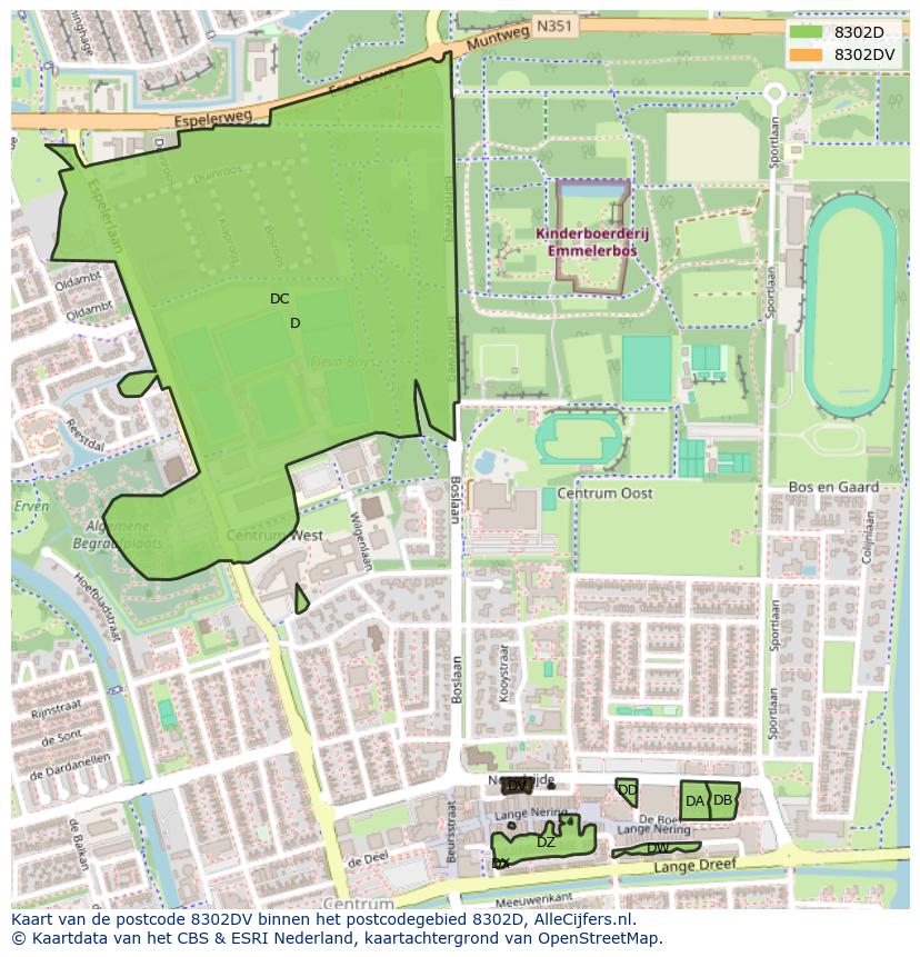 Afbeelding van het postcodegebied 8302 DV op de kaart.