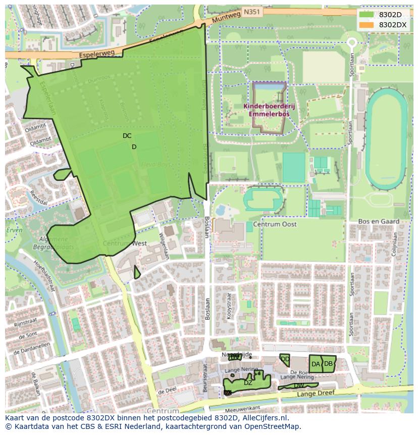 Afbeelding van het postcodegebied 8302 DX op de kaart.