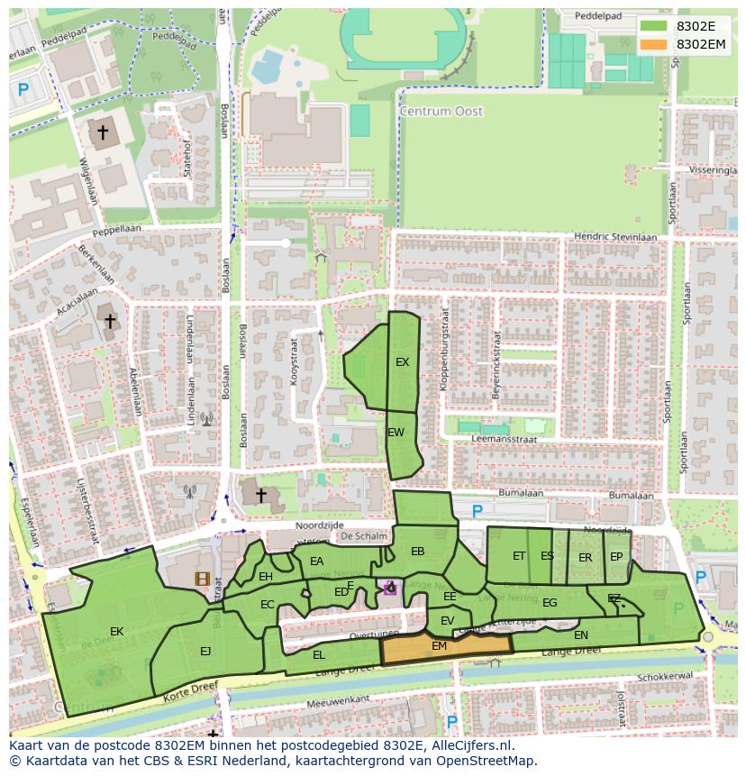 Afbeelding van het postcodegebied 8302 EM op de kaart.