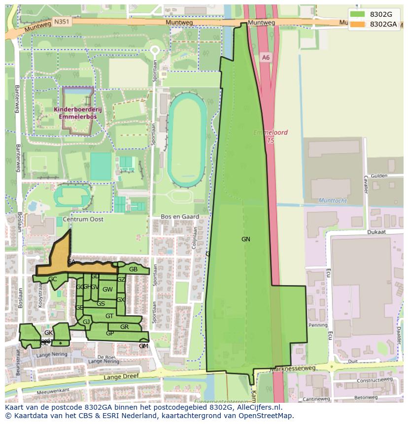 Afbeelding van het postcodegebied 8302 GA op de kaart.