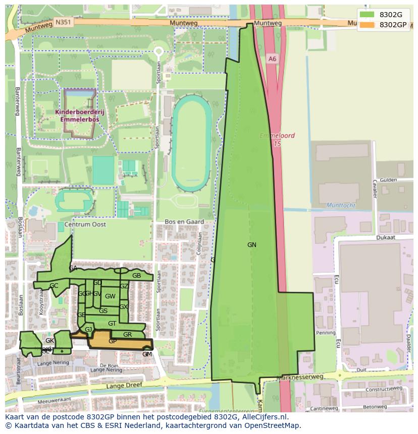 Afbeelding van het postcodegebied 8302 GP op de kaart.