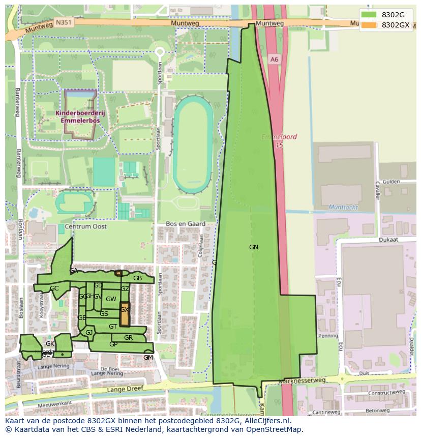 Afbeelding van het postcodegebied 8302 GX op de kaart.