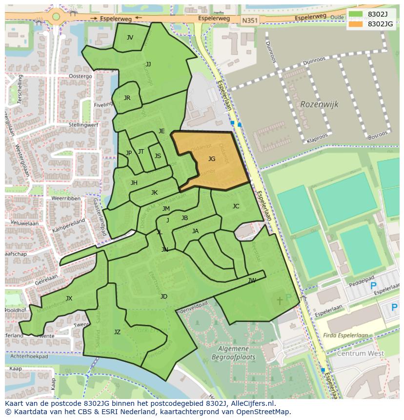 Afbeelding van het postcodegebied 8302 JG op de kaart.