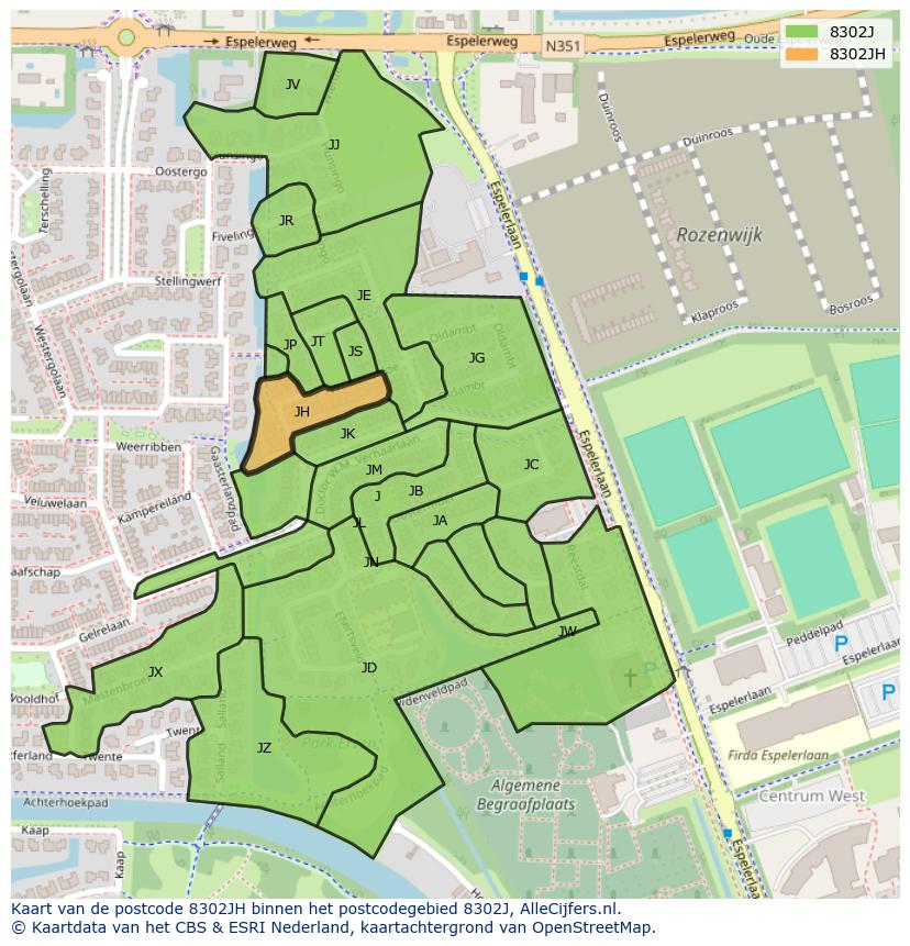 Afbeelding van het postcodegebied 8302 JH op de kaart.