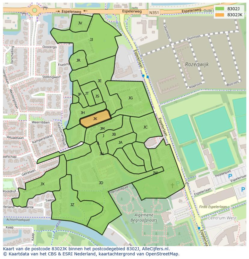 Afbeelding van het postcodegebied 8302 JK op de kaart.