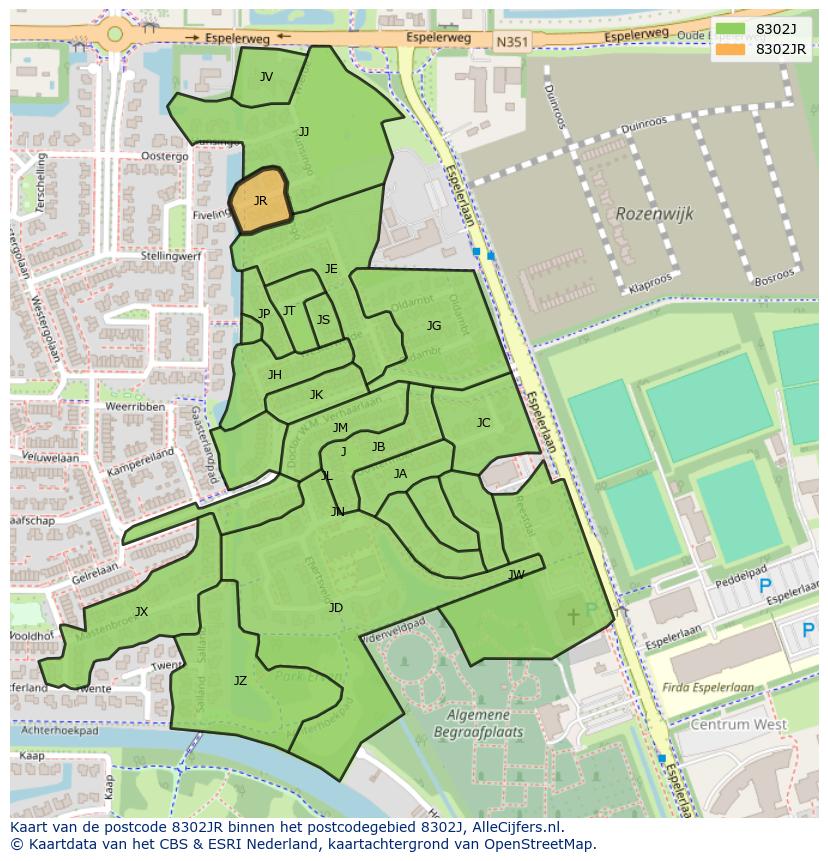 Afbeelding van het postcodegebied 8302 JR op de kaart.