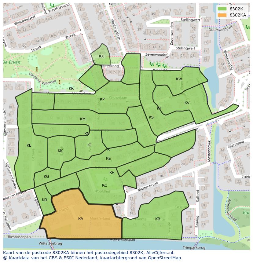 Afbeelding van het postcodegebied 8302 KA op de kaart.