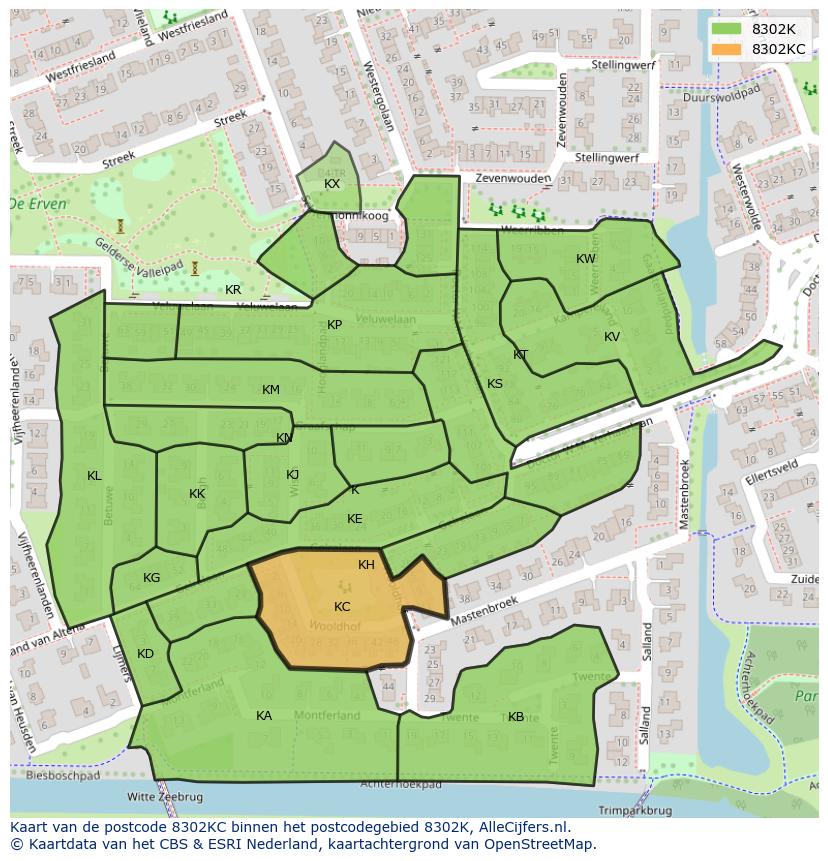 Afbeelding van het postcodegebied 8302 KC op de kaart.