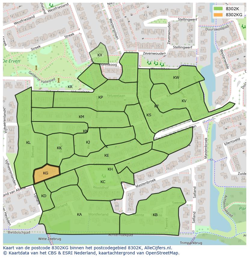 Afbeelding van het postcodegebied 8302 KG op de kaart.