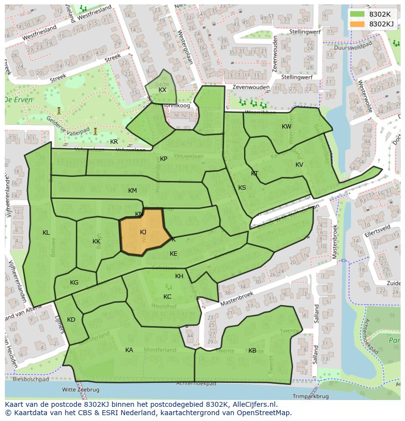 Afbeelding van het postcodegebied 8302 KJ op de kaart.