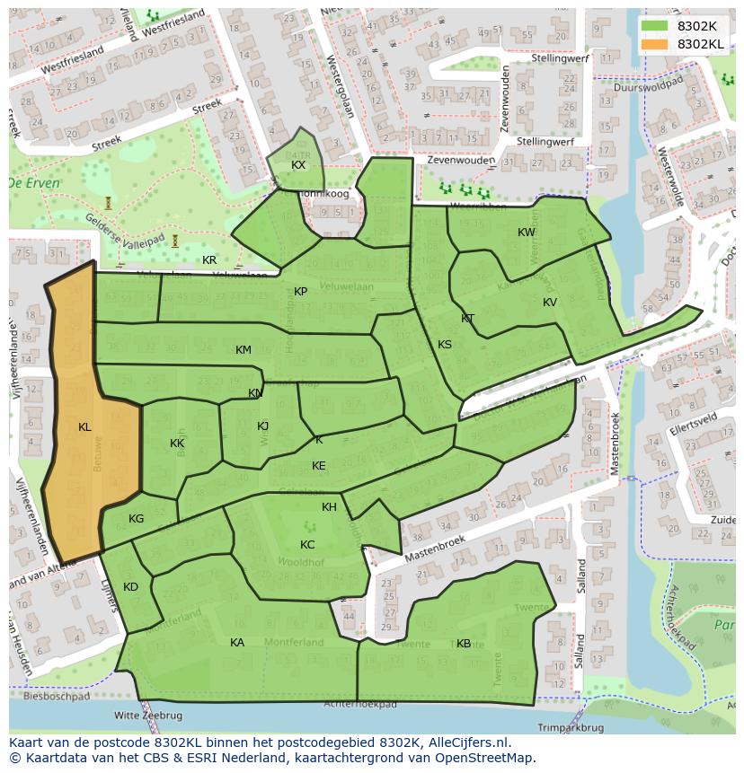 Afbeelding van het postcodegebied 8302 KL op de kaart.