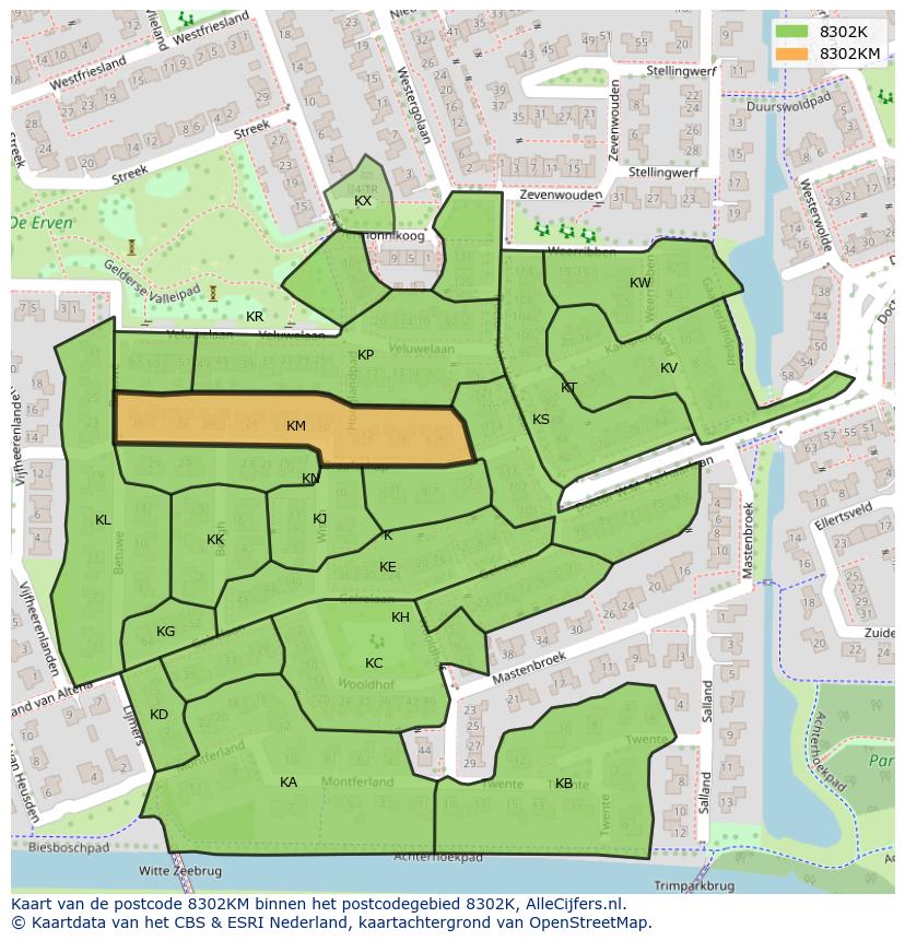 Afbeelding van het postcodegebied 8302 KM op de kaart.